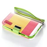 ATC Wallet PU Leather Case Card Holder Flip Case Cover for Samsung i9300 Galaxy S3 III - Red+Yellow+Pink