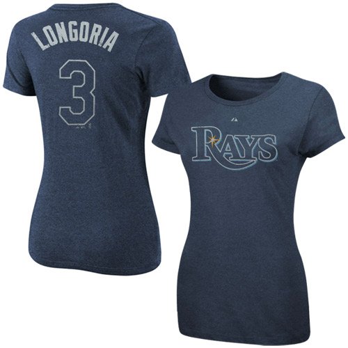 MLB Tampa Bay Rays Evan Longoria Short Sleeve Crew Neck Tee (Athletic Navy Heather, Large)