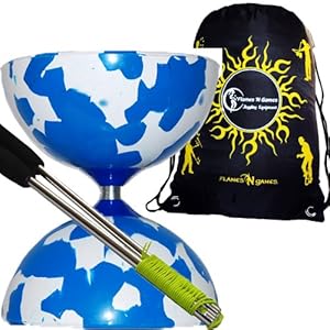 JESTER Pro Diabolo Set (Bleu/Blanc) + Diablo Baguettes en Aluminium + Ficelle Diabolo + Sac de transport.