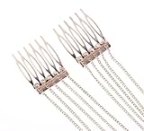 Gem Boho Style Fringe Tassel Hair Combs Cuff Pin Women Head Hairband Chain Double Hair Combs Cuff Head Clip Hairband Head Piece Hair Ornament(Color: Gold)