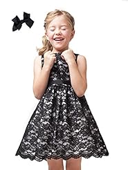 Girls Floral Print Sleeveless Taffeta Lace Flower-Girl Dress  With a Ribbon 