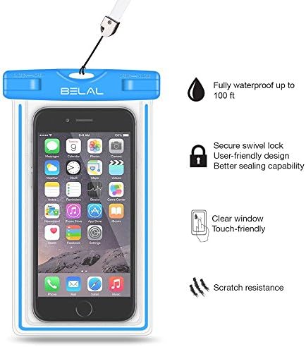2016 Premium Waterproof Case by BELAL | Transparent Pouch For iPhone, Samsung Galaxy Edge, Note, Android &amp; All Phones Up To 6'' | Snow &amp; Dirt Proof Cell Phone Dry Bag (Blue)