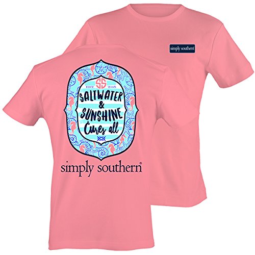 Simply Southern Women's Preppy Sunshine Party Pink Tee (Large)