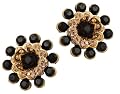 Classy Flower Post Earrings Designed by Michal Negrin Adorned with Black and Beige Swarovski Crystals; Hypoallergenic