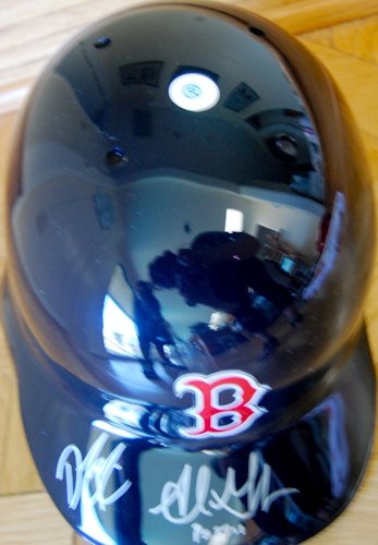 Boston Red Sox Dustin Pedroia & Adrian Gonzalez Autographed / Signed Batting Helmet