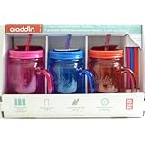 Aladdin 3 Classic Mason Jar Tumblers w/Straws & Lids Hot Pink Blue Orange 20 Oz