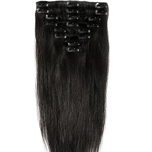 Standard Weft 24 Inch 120g Jet Black Clip in 100% Real Remy Human Hair Extensions 8 Pieces 18 Clips