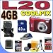 Nikon Coolpix L20 10MP Digital Camera w/3.6x Optical Zoom (Deep Red) 4GB BigVALUEInc Accessory Saver NiMH Bundle