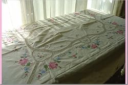 Large Hand Crocheted&Patched&Cross-Stitch Table Cloth B