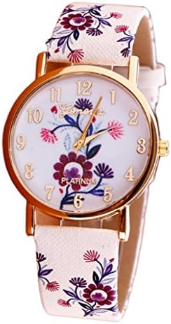 OUBAO Flower Patterns Leather Band Analog Quartz Wrist Watch Purple