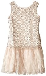 Girls Charmeuse/Chiffon/Metallic/Nylon/Polyester Dropped   Waistline Lace Piping  Dress