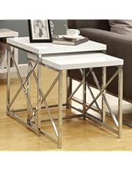 Home: Monarch Specialties Glossy White and Chrome Metal Nesting Table Set, 2-Piece - Monarch Specialties