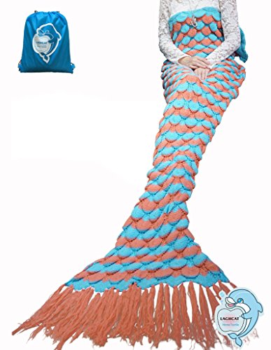 LAGHCAT Mermaid Tail Blanket with Tassels Knit Crochet and Mermaid Blanket for Adult,Sleeping Blanket (71