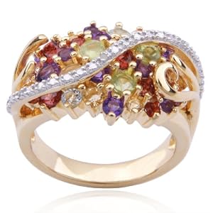 18k Yellow Gold Plated Sterling Silver Multi-Gemstone and Diamond-Accent... by