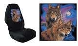 Car Truck SUV Wolves Print Seat Covers 2 Black Universal Vehicle Bucket Seatcovers