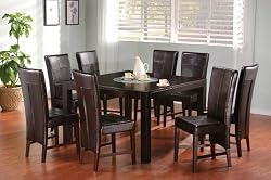 Square Dining Table with Lazy Susan & 8 Chairs 9pc Set Cappuccino Cherry Finish Furniture