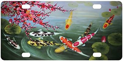 Japanese Fancy Carp Koi Fish Strong And Durable Aluminum Car Metal License Plate Frame for Women/Men Four Holes Tag 12" X 6"