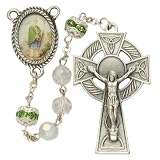 7mm Crystal "Our Father" Beads and St Patrick Photo Center Rosary Celtic Jewelry Celtic Crosses Gift Boxed Rosary Women