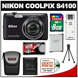 Nikon Coolpix S4100 14.0 MP Digital Camera (Black) with 8GB Card + Battery  ....