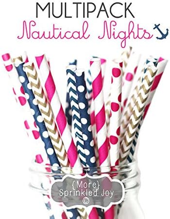 Designer Durable Disposable Drinking Paper Straws (25) - Nautical Nigths