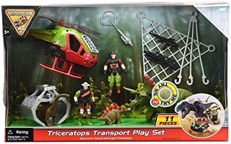 Mighty Wheels 11-pieceTriceratops Transport Copter Playset- Includes Sound, Light triceratops, Helicopter, Clamp, Chained hook, Net, 2 Action figures, 2 guns, Capture gun and 2 Baby Dinosaurs