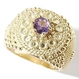 14K Gold Pink Tourmaline Accent Bold Granulated Ring
