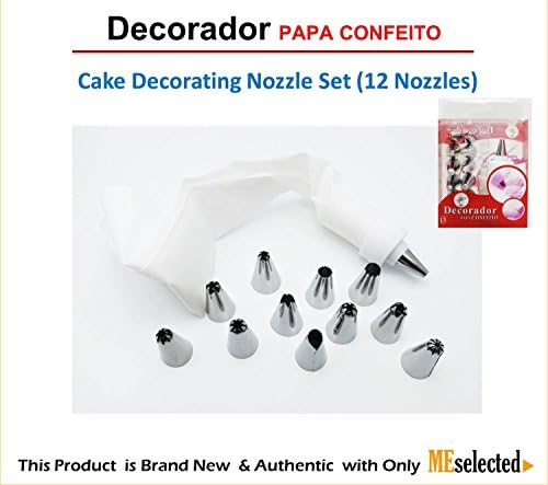 13 PCS Cake Decoration Tips Set - 12 PCS Professional Stainless Steel Piping/Dispenser Nozzle + 1 Reusable Pastry Bag by PAPA CONFEITO