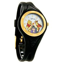 Disney WInnie The Pooh & Friends Gold Black Rubber Band Watch MC2280D