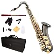 Cecilio 2Series TS-280BNG Black Nickel Plated B Flat Tenor Saxophone w/ Gold Plated Keys + Case, Mouthpiece, 11 Reeds, & More