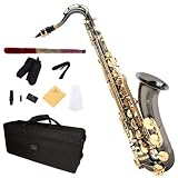 Cecilio 2Series TS-280BNG Black Nickel Plated B Flat Tenor Saxophone w/ Gold Plated Keys + Case, Mouthpiece, 11 Reeds, & More