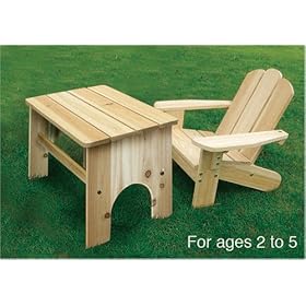 Kids Patio Chair and End Table 13686 - Unfinished Fir, Indoor / Outdoor, for Ages 2 to 5, Free Drawing Book, Only 10 Sets on Sale!