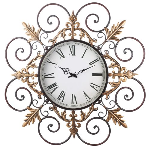 Midwest-CBK Bronze Gold Finish Wall Clock Scallop Scrollwork
