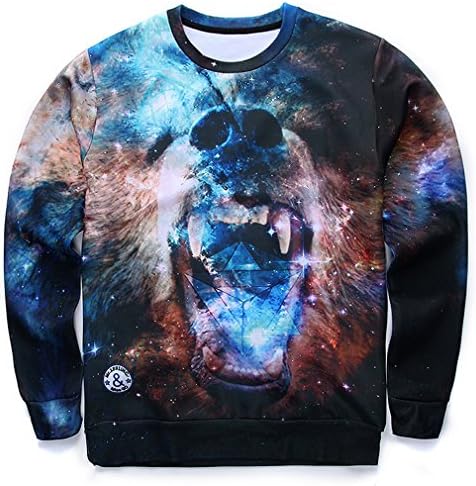 Groupstars Men's Fashion Ferocious Animal 3D Print Hip Hop Sweatshirts X-Large Black