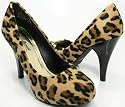 Leopard faux Pony Hair Round Toe Pumps Vegan