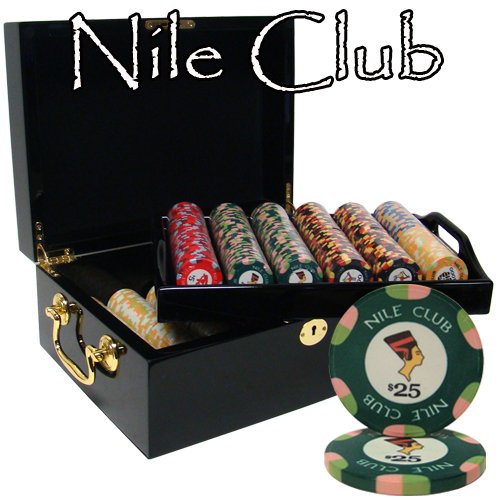 500 Ct Nile Club 10 Gram Ceramic Poker Chip Set in Black Mahogany Case