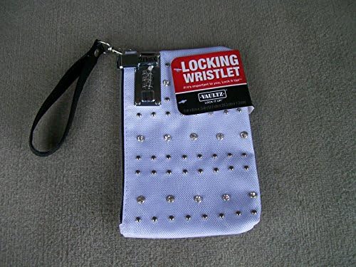 Locking E-Cig Vaping Device and Accessory Storage Wristlet Pouch in White with Metal Stud &amp; Rhinestone Design by Vaultz