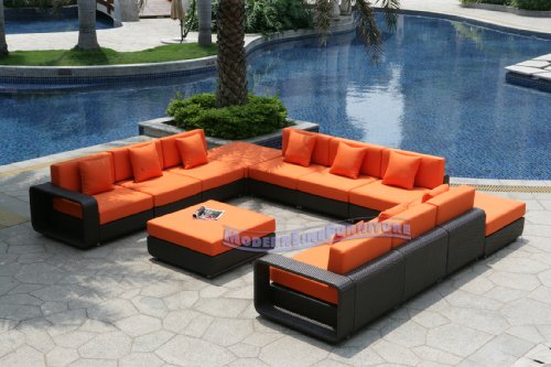 Modern Furniture All-Weather Collection: Pumpkin U Shape Sectional Sofa with Ottoman