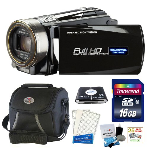  image of  Bell and Howell DNV16HDZ-BKFull 1080p HD 16MP Infrared Night Vision Camcorder (Black) + 16 GB Accessory kit & 25 Free Prints