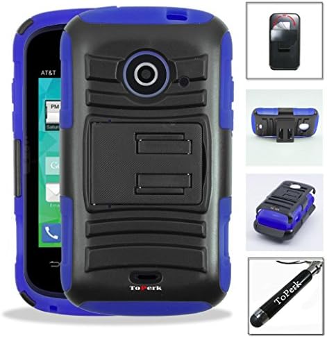 ZTE Whirl 2 / Zinger / Prelude 2 / Z667 Case, ToPerk (TM) Dual Layer Belt Clip Holster Armor Case with Kick Stand & Stylus Pen As Bundle Sale - Blue