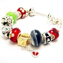 Heart Shaped Dangle Charm Beaded Link Bracelet Burnished Silver Metal with Various Love Words Beads