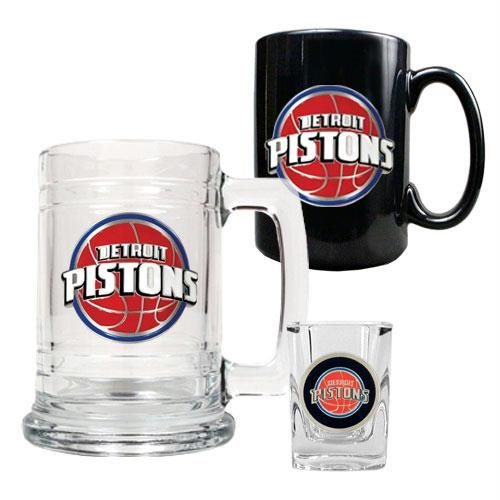 NBA Detroit Pistons 15-Ounce Tankard, 15-Ounce Ceramic Mug & 2-Ounce Shot Glass Set - Primary Logo
