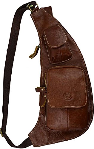 New Horn Brown Men's Cowskin Genuine Leather Messenger Shoulder School Bag Satchel Cross Body Hiking Chest Bag