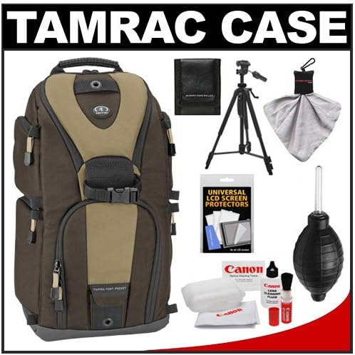 Tamrac 5786 Evolution 6 Photo Digital SLR Camera Sling Backpack (Brown/Tan) with Tripod + Canon Cleaning Kit for Canon EOS 70D, 6D, 5D Mark III, Rebel T3, T5i, SL1