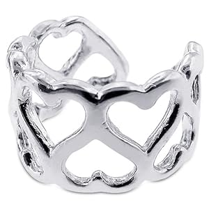 Sterling Silver 925 Ear Cuff for Earrings Engraved Hearts Design Nickel Free & Tarnish Free