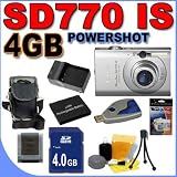 Canon Powershot SD770 IS 10.0MP 3x Optical Zoom Silver Digital Camera SD770IS 2601B001 PLUS 4GB SDHC Secure Digital Memory Card - Extra Lithium Ion Battery - Rapid External Charger - BigVALUEInc Accessory Saver Bundle + MORE