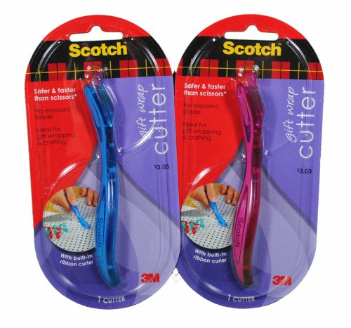 Lot of 2 Scotch 3M Gift Wrap Ribbon Cutters Crafting Red/Blue