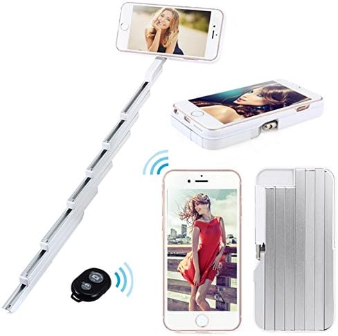 LiveforNow0 Handheld selfie stick Cover Camera Self-timer lever Retractable aluminum phone box cases For Apple iPhone 6 6S 4.7 inch (White) + Free Cleaning Cloth