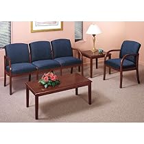 Transitional Reception Seating Group Avon Hunter Fabric/Cherry Finish