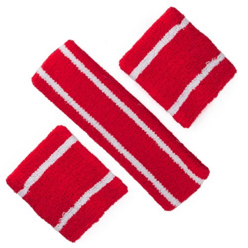 GOGO™ Thick Two Color Stripe Sweatband Set (1 Headband + 2 Wristband), Price for ONE DOZEN