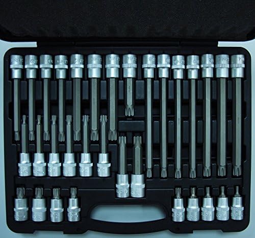 32 pcs Professional Ribe Socket Set 1/2in Drive, 4 Different Length Plastic Case